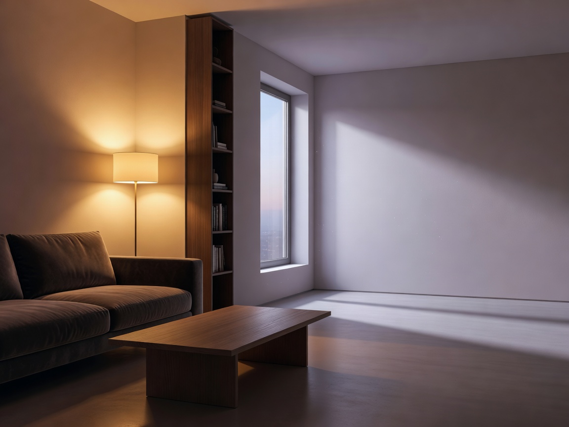 Warm and cool lighting illuminating a room